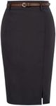 Kate Kasin Womens Stretch Pencil Skirt Bodycon Knee Length Formal Skirts with Slit Black M