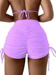 HYTENSUN Women's High Waisted V Cut Swim Shorts Ruched Board Shorts Tie Side Swimsuit Bottoms