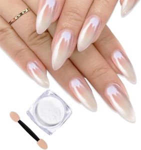 White Pearl Chrome Nail Powder,Mirror Effect Aurora Magic Pearlescent Nail Jewelry Glitter Powder Holographic Pigment, Symphony Mermaid Pearl Neon Ice Aurora Dust Nail Powder,DIY Nail Art Decorations