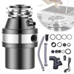 1.4L Food Waste Disposer, 560W Waste Disposal Unit For Sink,Garbage Disposal with Air Switch, Waste Disposal Under Sink, Food Waste Bin Suitable For Kitchen and Sink - 34 x 21 x 21 cm - Black