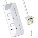 PIBEEX Extension Lead 2 Way Plug Sockets with Individual Switches Wall Mountable Power Strip 1.5M Extension Cable 13A Fused UK Plug 3250W