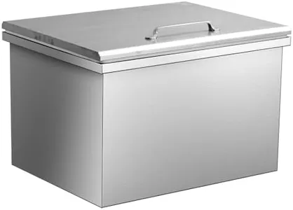 Upgraded Drop in Ice Chest, 20''L x 16''W x 13''H Stainless Steel Ice Cooler, Commercial Ice Bin with Cover, 46.7QT Outdoor Kitchen Ice Bar, Drain-Pipe and Drain Plug Included, for Cold Wine Beer