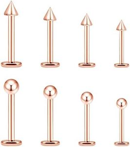 BLISI 8PCS Body Piercing Jewelry Lot 16G Titanium Nose Septum Lip Cartilage Tragus Eyebrow Industrial Barbell Horseshose Piercing Kit Jewelry 6mm/8mm/10mm/12mm (8pcs Lip Piercing-Rose Gold)