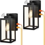 Lamomo Outdoor Light with Outlet, 2 Pack Dusk to Dawn Porch Light Waterproof, Anti-Rust Exterior Light Fixture Outside, Front Wall Sconce Mount for House, Doorway, Black