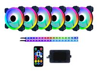 Apevia TL612L2S-RGB Twilight 120mm Silent Dual-Ring Addressable RGB Color Changing LED Fan with Remote Control, 28x LEDs & 8X Anti-Vibration Rubber Pads w/ 2 Magnetic Addressable LED Strips (6+2-pk)