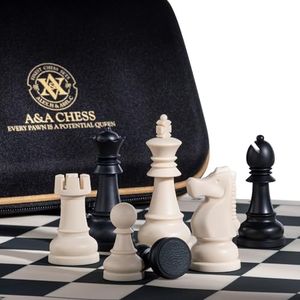 A&A Travel Chess Set / 15''x15'' Foldable Silicone Chess Board / 3.25'' King Height Plastic Staunton Pieces/Storage Bag