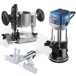 Wood Router Combo Kit, Enhulk 6.5-AMP 1.25HP Trim Router Fixed Base & Plunge Router for Woodworking, 6 Speeds to 32000 RPM, Kit with Roller Guide, Edge Guide and Dust Hood…