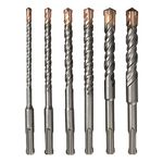 Meccion SDS Plus Hammer Drill Bits Professional Tungsten Cross Tip Rotary Impact Drill bit for Masonry, Brick, Concrete (6 pcs Set)