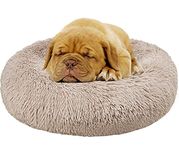 Enjamoy Plush Donut Dog Bed, Calming Round Dog Cat Bed Soft and Fluffy Cuddler Pet Cushion Self-Warming Puppy Beds Machine Washable, Brown 60cm