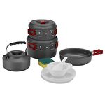 Bulin 13Pcs Camping Cookware Mess Kit, Nonstick Backpacking Cooking Set, Outdoor Cook Gear for Family Hiking, Picnic Lightweight Cookware Sets(Kettle, Pots, Frying Pan, BPA-Free Bowls, Plates, Spoon)