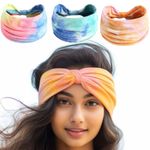 XFYT Pack of 3 Tie-Dye Super Soft Hair Bands | Stretch Stylish Chic Fashionable high absorbtion Headbands Set for Women Girls Yoga Sports Gym Workouts Exercise Tennis (Belle, Pack of 3)