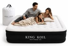 King Koil Queen Size Raised Air Mattress - Best Inflatable Airbed With Built-In Pump - Elevated Raised Air Mattress Quilt Top Queen Black