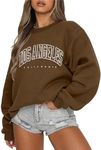 Tomwell Women's Oversized Sweatshirt Los Angeles Pullover Without Hood Teenager Girls Crew Neck Jumper Autumn Winter Fleece Jumper, B Brown, XS