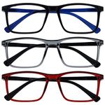 OPULIZE INK Reading Glasses - 3-Pack - Large Rectangular Frame - Black Grey Red - Mens Womens - Spring Hinges - RRR4-17Z - +2.50