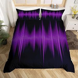 Geometric Abstract Stripes Kids Duvet Cover Set King Size,Purple Gradient Lines Bedding Set,Boys Girls Adults Bedroom Decor,Modern Stylish Comforter Cover,Black Simple Quilt Cover,3pcs,2 Pillowcases