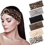 Dacitiery 6 Pack Headbands for Women,Wide Soft Ladies Headband Boho, Print Leopard Bandanas Fashion Knotted Head Bands for Adult Women Hair Accessories