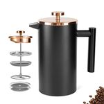 Meelio Stainless Steel French Press Coffee Maker, Double-Wall Insulated Large French Coffee Press with 2 Extra Screens (1500ml 50oz)