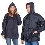 Style It Up Unisex Mens Ladies Water Resistant Plain Raincoat Kagools Jacket Hooded Cagoule (Navy, S)