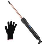 LXMTOU Thin Curling Wand 9mm Slim Curling Wand Tight Curls Tourmaline Ceramic Barrel for Short & Long Hair Skinny Curler Styler with Clampless 100°C-230°C Temperature Adjustable