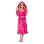 HEARTNICE Womens Hooded Fleece Robe, Soft Plush Bathrobe for Womens, Fluffy Cute Long House Coat (Rose Hooded, S/M)