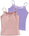 Milumia Girl's 2 Pieces Rib Knit Camisoles Lace Spaghetti Strap Cami Tank Tops Pink and Purple 14 Years