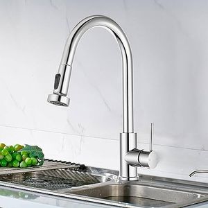 ACA International WELS Kitchen Mixer Tap Pull Out 2-Mode Spray Basin Mixer Tap 360° Swivel H&C Control Laundry Sink Faucet Kitchen Taps (Polished Chrome)