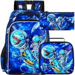 3PCS Kids Dinosaur Backpack for Boys, Space Preschool Bookbag with Lunch Box, 16" Water Resistant School Bag for Elementary Toddler