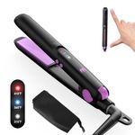 Elilier Mini Ceramic Flat Iron 0.7 Inch, Hair Straightener for Short Hair, Curls, Bangs - Adjustable Temperature, Portable Dual Voltage with Travel Pouch for Women, Men, Purple