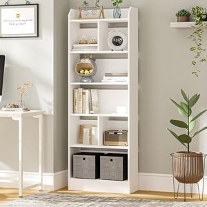 Hzuaneri Bibliothèque, Étagère à 6 Niveaux, Meuble de Rangement Livres, Cloison Séparateur, Présentoir, pour Salon, Chambre, Bureau, 24 x 60 x 170 cm, Blanc BC11103X