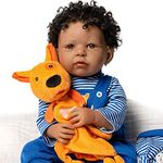 Paradise Galleries Realistic Jannie de Lange Designer's Doll Collections, 21" African American New Year Birthday Party Baby Girl Doll Gift with 7-Piece Doll Accessories - Puppy Pal