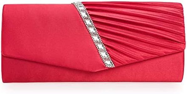 CHARMING TAILOR Evening Handbag Crystal Embellished and Pleated Satin Clutch (Red)