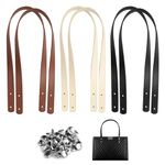 Emperoch 6 Pcs PU Leather Bag Handles, 60cm/23.6inch Handmade Leather Bag Handle, 3 Colors Imitation Leather Replacement Strap with Silver Rivet for Shoulder Bag Purse Handbag Briefcase Totebag