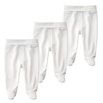 ACESTAR Newborn Infant Baby Boys Girls 3-Pack Cotton High Waist Footed Pants with Feet 3-6 Months, White