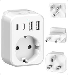 JSVER Adaptador Enchufe Universal con 3 Enchufes reemplazables Type B/G/C, Enchufe de Viaje con 2 USB y 2 USB C,Cargador para ESPAÑA a USA, UK,EU/Americano/Singapore/Canadá/México