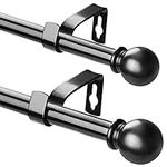 Curtain Rod Set for Windows 28 to 60 Inch - 5/8” Black Heavy Duty 2 Pack - Decorative Window Curtains Rod with Brackets for Kitchen, Bathroom, Sliding Cafe Curtain Rods Door(2.4-5 Feet)