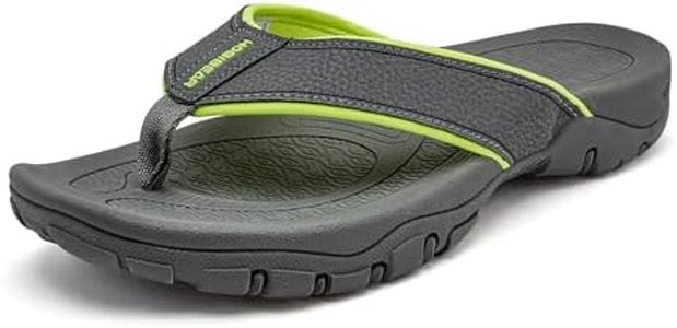 KIIU Mens Thong Sandals Indoor and Outdoor Beach Flip Flop Grey Green 81, 10 Men