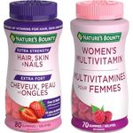 Nature's Bounty Extra Strength Hair, Skin & Nails, 80 Gummies, Strawberry cream flavour & Women's Multivitamin, Helps Maintain Good Health, 70 Gummies