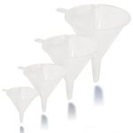 Liqvee Funnel Transparent in 4 Different Sizes (122, 101, 76 & 50mm) Non-Toxic Food Grade Plastic -Funnels for Filling Bottles or Containers with Holders – Funnel Kitchen ideal for Garage & Labs