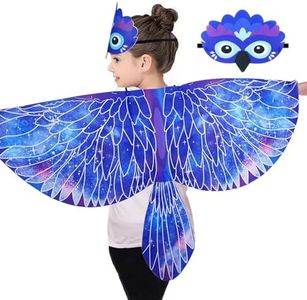 Bird-Costume Eagle-Wings for Kids and Headband, Parrot Dress-up Cape for Girls Boys Halloween Party Favors (Star)