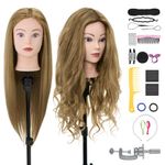 28Inch Hairdressing head 80% Real hair,Mannequin Head with Hair,Doll Head for Hair Styling,Cosmetology Training Styling Head Practice Head with table clamp + Hairdressing Tools Accessories Set(Blonde)