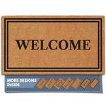 Barnyard Designs Natural Coco Coir Heavy Duty Backing Doormat - Large Cute Non-Slip Front Door Welcome Mat for Outside Entrance or Porch Entry, Brown (43 x 76cm, Welcome)