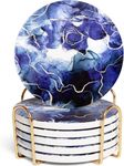 EDIDEUENICA Marble Coasters with Holder Set of 6, Coffee Table Decor, Drinks,Coffee Table, Coaster Set, Drink Coasters, Stone Coasters for Drinks Absorbent Blue