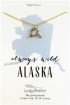 Lucky Feather Alaska Shaped State Necklace, 14K Gold-Dipped Pendant on Adjustable 16”-18” Chain