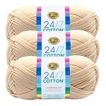 (3 Pack) Lion Brand Yarn 761-098 24/7 Cotton Yarn, Ecru