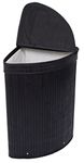 BirdRock Home Corner Laundry Hamper with Lid and Cloth Liner | Bamboo | Black | Easily Transport Laundry Basket | Collapsible Hamper | String Handles