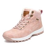 Men's Women's Snow Shoes Fur Lined Warm Water Resistant Anti-Slip Winter Ankle Hiking Boots Pink 6 Women/5 Men