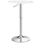 TANGZON Round Bar Table, Height Adjustable Marble Top Steel Counter Pub Desk, 360° Swivel Bistro Table for Kitchen, Restaurant and Cafe (White)