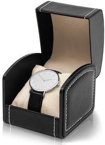 Juvale Single Grid Wrist Watch Box with Pillow (Black, Faux Leather)