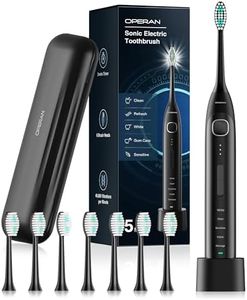 Electric Toothbrush for Adults and Kids Operan Sonic Rechargeable Toothbrush with 5 Modes 2-Min Smart Timer IPX7 Waterproof 40,000 VPM Motor with 8 Brush Heads & Travel Case Black