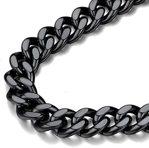 FindChic Choker Chain Necklace for Women, Chunky Black Curb Chain Necklace, Thick 12MM 16inch Cuban Link Chains